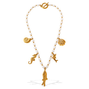Collar con Dijes de Perlas Chapadas en Oro y Colgantes de Animales, Joyería de Cadena con Cuentas de Estilo Vintage para Regalo Unisex - Product Image 3