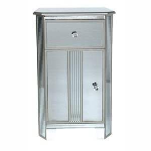 <strong>Mirrored</strong> Accent <strong>Cabinet</strong> With 1 Drawer 1 Door Silver Trim Crystal Knobs Modern <strong>Bedside</strong> Nightstand for Bedroom Living Room Storage - Product Image 3