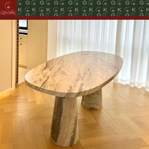 Table à manger ovale GOLDKING pour la salle à manger moderne, en <span class=keywords><strong>marbre</strong></span> veiné gris clair, base monolithique à double cône, OEM ODM Direct - Product Image 6