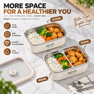 Boîte à lunch bento en acier inoxydable 1650ml/1450ml avec couvercle hermétique en silicone pour le bureau, l'école, la préparation des repas, logo personnalisé OEM - Product Image 5