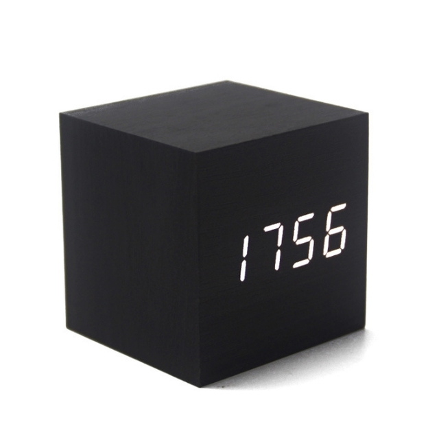 LED Wooden Digital Table Clock Voice Control  Wood USB Powered Electronic Desktop Clocks Digital Alarm Clock