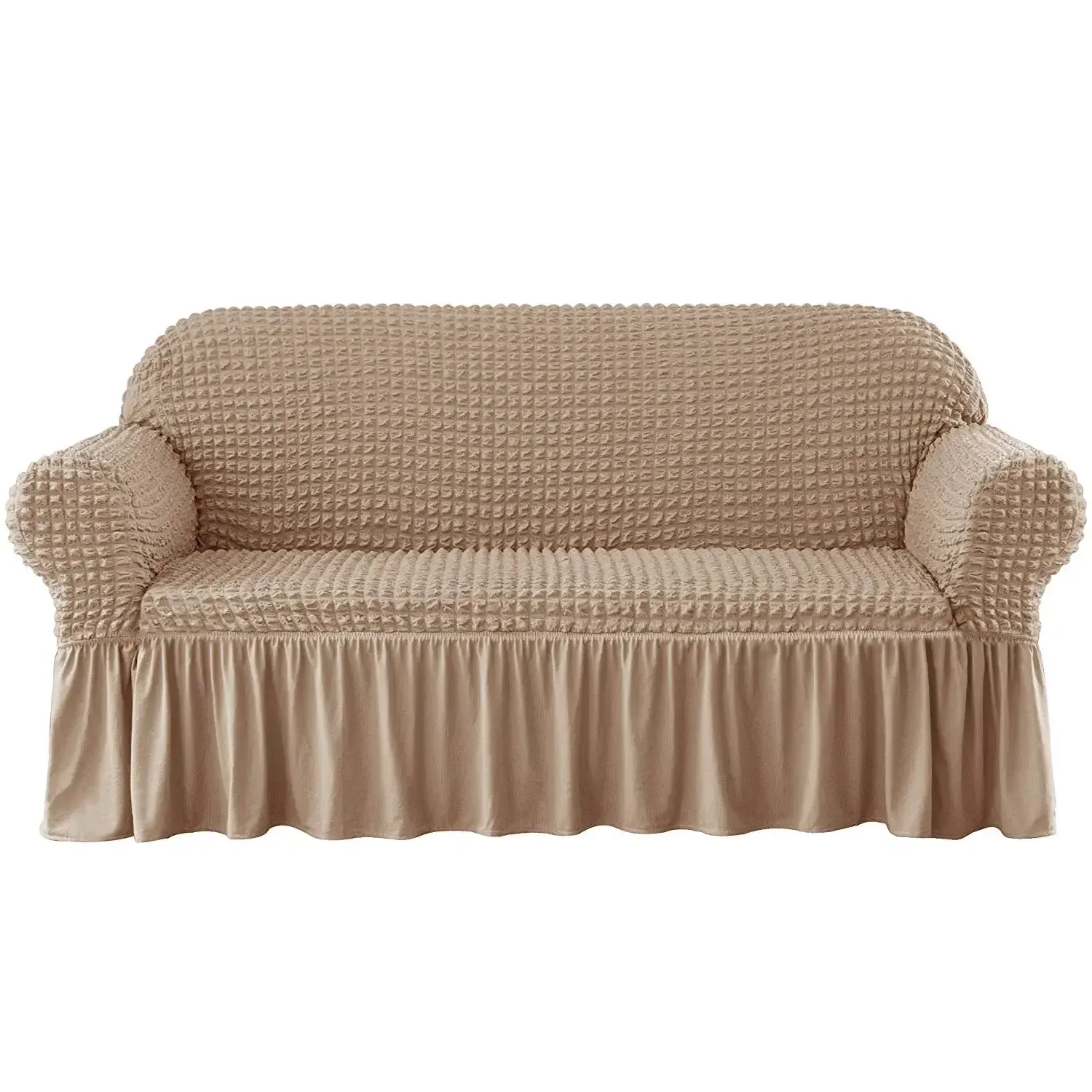 PPG-Funda protectora elegante para muebles, juego de fundas elásticas para sofá con faldón, 3 asientos, color topo/Camel
