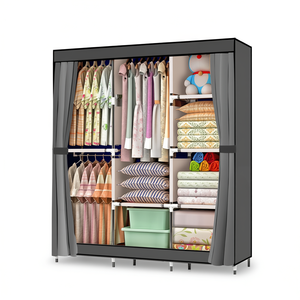 ตู้เสื้อผ้าแบบพกพา 8 ชั้น โครงเหล็กสีเทา ผ้าไม่ทอ กันฝุ่น พร้อมราวแขวนเสื้อผ้า สำหรับจัดเก็บในห้องนอน - Product Image 1