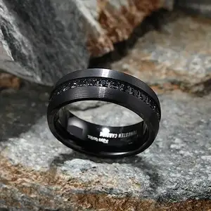 Luxury Fashion Black Tungsten And Gold Mens Wedding Rings Black Diamond Ring