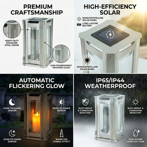 Lámpara Solar <span class=keywords><strong>para</strong></span> Tumba de Acero Inoxidable, Lámpara Solar Impermeable <span class=keywords><strong>para</strong></span> Exteriores con 4 Paneles de Vidrio, Luces <span class=keywords><strong>Solares</strong></span> <span class=keywords><strong>para</strong></span> <span class=keywords><strong>Cementerio</strong></span> - Product Image 3