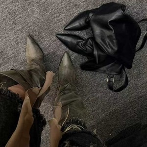 Botas de Ante Sintético por Encima de la Rodilla con Punta Puntiaguda y Correa con Hebilla, Tendencia de Moda Otoñal, Botas para Mujer - Product Image 4