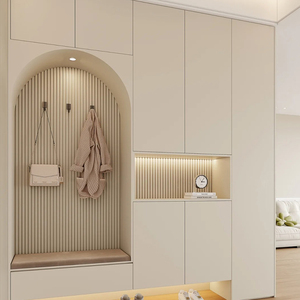 Mobiletto Portascarpe Moderno Personalizzato per Tutta la Casa, Armadio Integrato ad Angolo per Soggiorno con Porta in Vetro Curvo, Arredamento Modulare in Legno Massello - Product Image 3