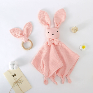 Couverture de sécurité douce en coton biologique pour bébé nouveau-né, crochet en mousseline, adorable tête de lapin, couverture de confort pour nourrisson, vente chaude - Product Image 5