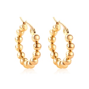 Pendientes de Aro con Cuentas de Acero Inoxidable, Chapados en Oro de 18K, Diseño Minimalista con Bolas Redondas, para Mujer - Product Image 1