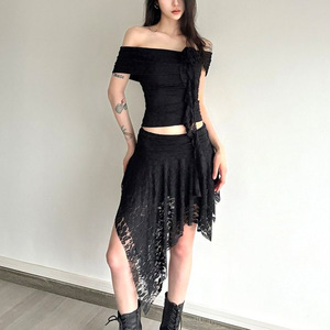 Nuevo <span class=keywords><strong>Top</strong></span> de Verano para Mujer, <span class=keywords><strong>con</strong></span> Encaje, Hombros Descubiertos, Costuras Irregulares y <span class=keywords><strong>Falda</strong></span> <span class=keywords><strong>con</strong></span> Cintas - Product Image 1
