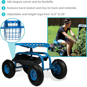 Carrito de Jardín Rodante Ajustable de Alta Resistencia 360 °   Carrito de Jardín Giratorio con Estructura Metálica Resistente, Taburete Ideal para Jardinería al Aire Libre - Product Image 5
