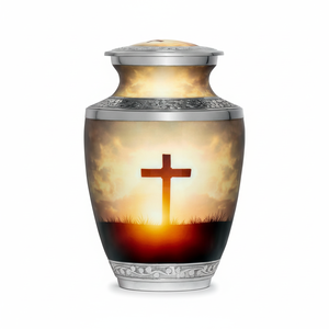 Urna cruzada de aluminio para hombres/mujeres, jarrón de Mesa del Día DE LA Tierra, diseño Art Deco, tamaño S para almacenamiento de cenizas de hombres/mujeres adultos - Product Image 1