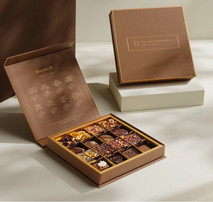 Confezione regalo in lamina d'oro di lusso personalizzata per confezione di dolci al cioccolato, imballaggio di caramelle dolci con vantaggio UV di sparitura e goffratura - Product Image 5