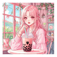 Ever Moment Anime Diamond Art Painting Kit Full Resin Drill Gadis Minum Teh Susu Set Mosaik Kanvas Beludru Pinggiran Bergelombang ASF3049