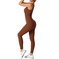 Combinaison de yoga côtelée sans couture pour femme, longueur intégrale, col en U, dos ouvert, sans manches, extensible dans les quatre sens, tenue d'entraînement