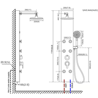 Colonne de douche murale intelligente en acier inoxydable 304 brossé nickel avec jets de massage en cascade pour salle de bain