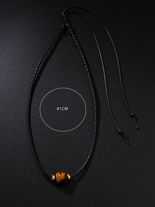 朋克长链虎眼天然石材吊坠项链合金珠子简约男女项链 - Product Image 5
