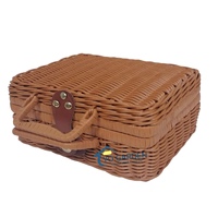 Boîte de rangement rectangulaire vintage portable personnalisée en rotin tressé à la main, panier de pique-nique, valise en plastique en rotin avec couvercle, cadeau de mariage