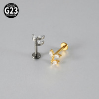Bijou de mode F136 en alliage de titane G23, clou d'oreille/lèvre classique minimaliste avec zircon marquise à trois feuilles et barre plate à filetage interne