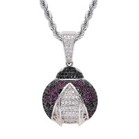 Collier pendentif coccinelle personnalisé, pavé de CZ, bijoux hip-hop pour hommes et femmes