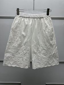 Women's Vintage French Style Solid 2-Piece <b>Set</b> White V-Neck Embroidered Hollow Top Shorts Breathable Loose Slim-Fit Luxury - Product Image 4