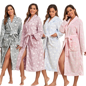 Sợi Nhỏ Spa Trùm Nón Dài Tình Yêu Theo Chủ Đề In Áo Choàng Tắm Pyjama Phụ Nữ Ngủ - Product Image 1