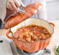 Ensemble de casseroles en fonte émaillée motif citrouille, comprenant un mini faitout, un faitout bombé, un faitout à ragoût émaillé et un faitout à soupe, pour braiser, cuire et usage domestique