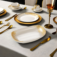 Assiettes à dîner en mélamine 100% avec design végétal vintage moderne 8/9/10 pouces Rectangle or blanc Restaurant plats à collation en plastique
