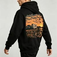 Sweat-shirt en molleton d'hiver personnalisé, coupe ample et carrée, noir, pour homme, avec impression graphique DTG
