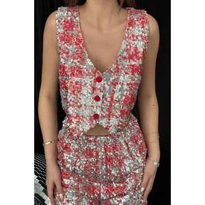 Wholesale Red Sequin <b>Party</b> <b>Jumpsuit</b> Set Vest and Pants for Bridesmaids Festivals and Night Out - Product Image 3