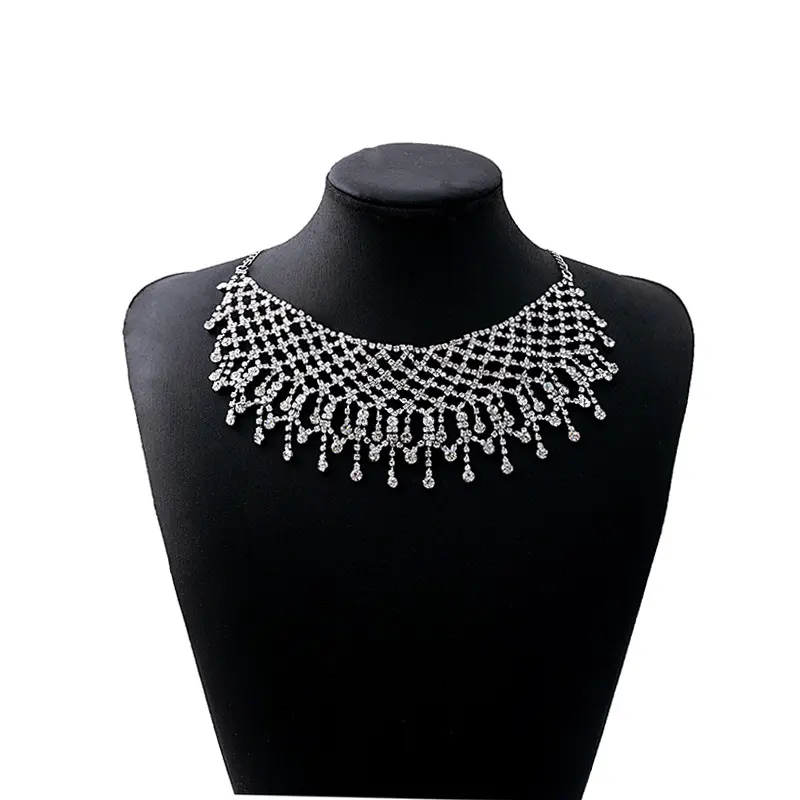 Europe and the United States high-grade rhinestone fashion jewelry necklace new personality mesh hollowed-out collar female