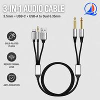 Câble audio 3-en-1 USB-C vers double jack 6,35 mm TRS, plaqué or, tressé, pour mixeur, clavier et amplificateur, vente en gros