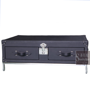 Malle à vapeur en cuir noir <span class=keywords><strong>table</strong></span> basse et <span class=keywords><strong>coffre</strong></span> de bar à vin avec dessus coulissant et tables centrales de canapé de salon - Product Image 5