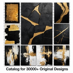 Peinture abstraite dorée et noire sur toile, grande taille, personnalisable, faite à la main, texture 3D, art mural minimaliste pour la décoration d'hôtels de luxe - Product Image 5