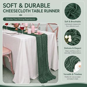 Runner da Tavola in Garza Verde <span class=keywords><strong>Smeraldo</strong></span> Personalizzato, Stile Bohémien, Rettangolare, per Decorazioni <span class=keywords><strong>di</strong></span> Matrimoni e Feste - Product Image 3