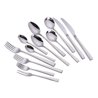 Ensemble de couverts modernes réutilisables en acier inoxydable épais poli miroir (cuillère, fourchette, couteau) en stock pour la restauration