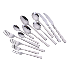 Ensemble de couverts modernes réutilisables en acier inoxydable épais poli miroir pour la restauration - Product Image 1