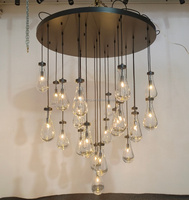 Lustre Moderne Gouttes de Pluie Rond Grand Luminaire Suspendu Haut Plafond Luxe Long Pendentif Goutte de Pluie