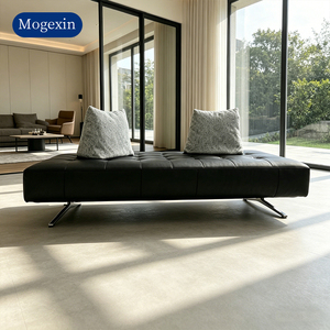 Modern Black PU Leather Two Seat <b>Bench</b> Sofa Tufted Daybed <b>Metal</b> Base Sponge Filled Durable Eco-Friendly for Living Room Lobby - Product Image 3