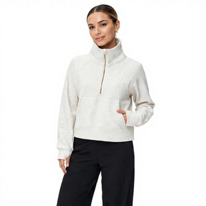 Sudadera Corta Unisex de Forro Polar con Cierre de Cremallera, Bolsillo y Cuello Alto, Corte Regular, Color Blanco Sólido, para Otoño - Product Image 3