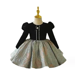 שמלה בנות אור יוקרה נישה גבוהה צרפתית בסגנון hepburn פסנתרים שמלת ילדה ילדים