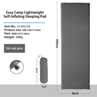 Matelas pneumatique auto-gonflant imperméable et épaissi pour le camping, 4 saisons, en polyester 190T enduit de PVC, mousse de 5,0 cm, compact