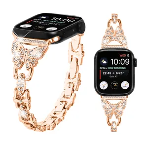 Hmj 2023 Hoge Kwaliteit Luxe Rvs Diamant Vlinder 45Mm 49Mm Horlogeband Voor Apple Watch Ultra Bands
