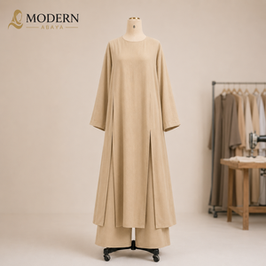 Set Abaya Minimalista in Misto Lino OEM, Vestiti Lunghi <span class=keywords><strong>con</strong></span> <span class=keywords><strong>Maniche</strong></span> <span class=keywords><strong>Lunghe</strong></span> e Pantaloni a Gamba Larga per Donne - Product Image 3