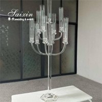 Saixin Fabrikverkauf 11-armiger Transparenter Hoher Kristall-Kerzenleuchter für Heimdekoration und Besondere Hochzeitsanlässe
