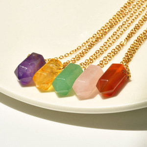 Collier élégant en pierre hexagonale pour femme, pendentif en quartz rose et agate, couleur or, ne ternit pas, collier de guérison naturelle - Product Image 3