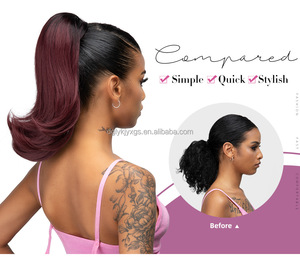 Extensions de cheveux synthétiques à cordon de serrage de 14 pouces, style queue de cheval inversée, avec filet de maintien - Product Image 5