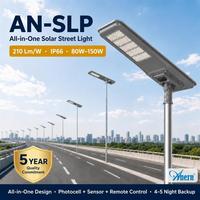Lampadaire Solaire Commercial Tout-en-un 80W 100W 120W 150W avec Détecteur de Mouvement et Télécommande, Étanche, LiFePO4, en Aluminium pour Jardin