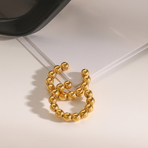 Yueli Geometric Beaded C-shaped <b>Clip</b>-on Earrings 18k Gold Stainless Steel Party Fashion Jewelry - Product Image 3