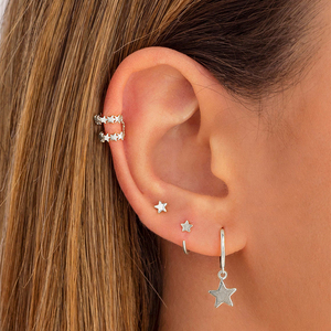 ROXI Juego de 4 pendientes de estrella estilo INS, pendientes de tuerca, pendientes de clip, pendientes colgantes de plata 925 - Product Image 2